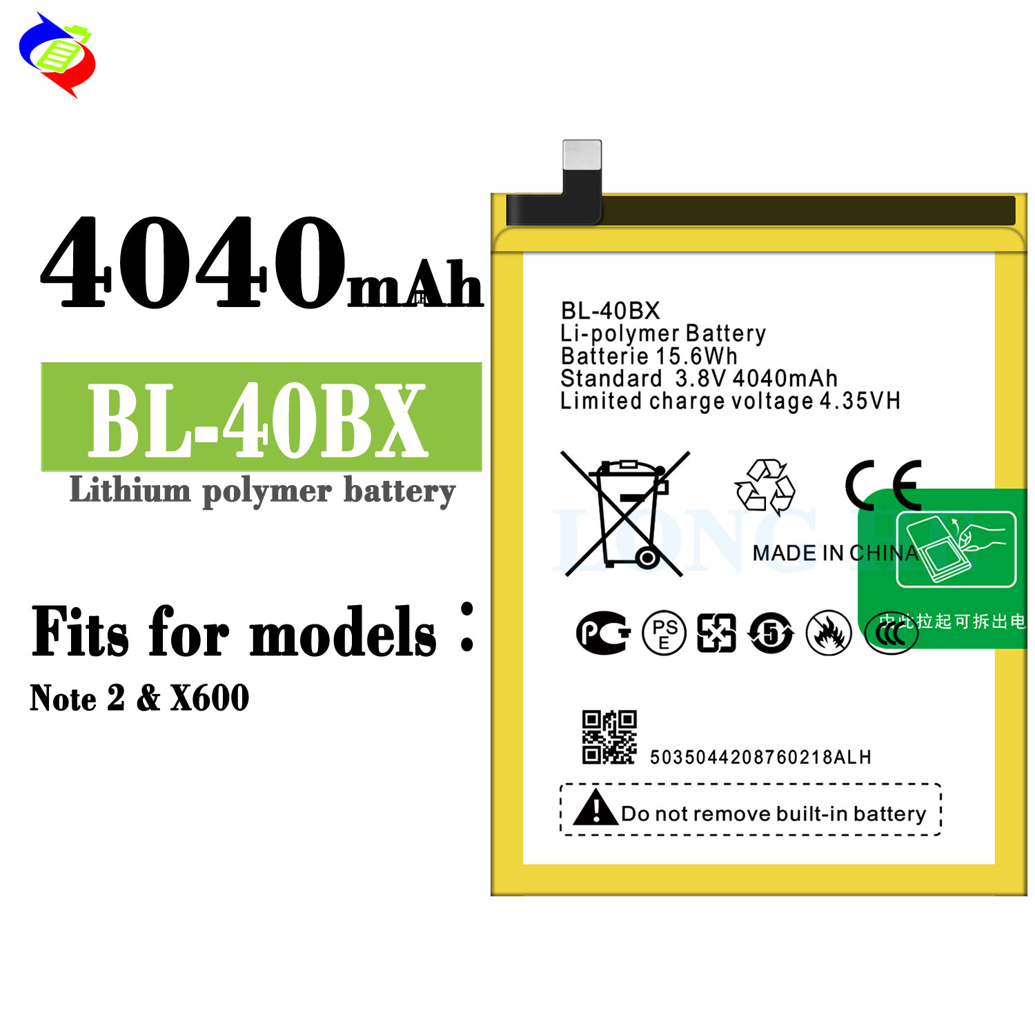 BL-40BX Battery Replacement for Infinix Note 2 X600 3.8V 4040mAh Superior Performance