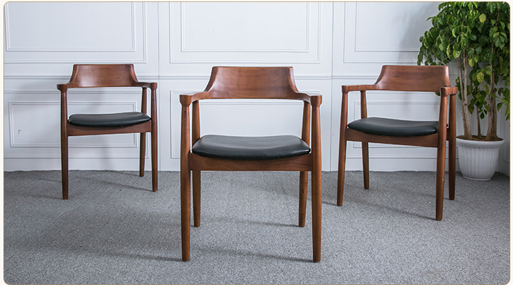 Dining Room and Living Room Contemporary Walnut Colour Wood Armrest Dining Chair with Fabric Leather Seat