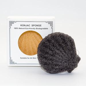 China Black Natural Konjac Fiber Sponge Cosmetic Shell Shaped Face Wash Puff factory
