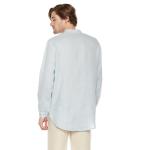 Men'S 100% Linen White Mandarin Collar Henley Shirt Long Sleeve