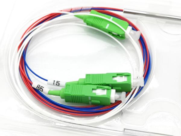 SC APC Fiber Optic 1*2 FBT Coupler 15%:85% Blue Red Color for WDM T1550 R1310
