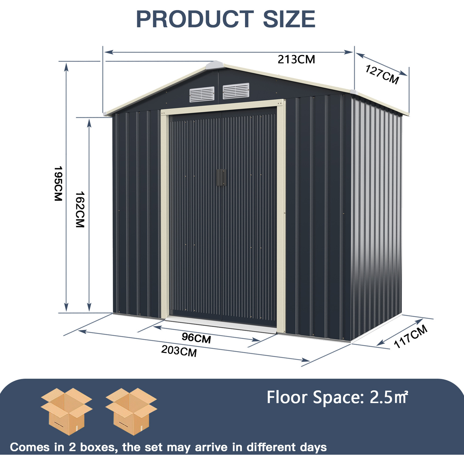 Large Size Metal Garden Building Shed with 4 Vents 43kg Powder Coated Frame by AJUNION