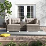 Outdoor Lounge Set with Metal Frame AJUNION Rattan Garden Furniture W52 x D56 x