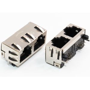 8P8C 1 x 2 Ports RJ45 Female Connector Through Hole Mount Shielded With EMI