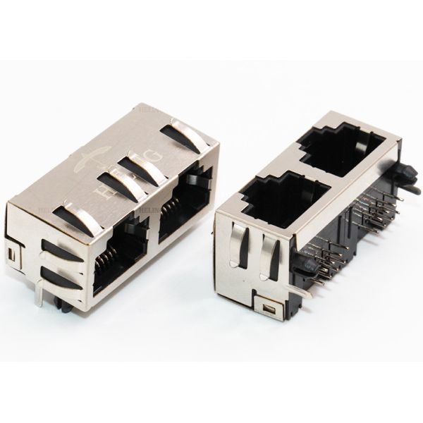 8P8C 1 x 2 Ports RJ45 Female Connector Through Hole Mount Shielded With EMI