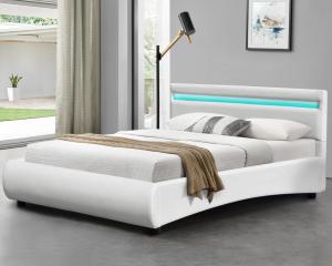 China White Faux Leather Upholstered Bed Modern Deisgn With LED Headboard factory