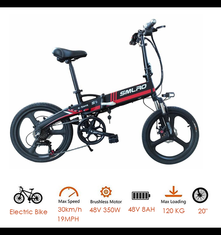 20 Inch Folding Electric Bicycle , Powerful E Bike 48v 350w Motor Variable Speed