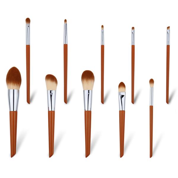 Aluminum Durable Ferrule Ten Makeup Brushes Set Vegan Synthetic Fibers High