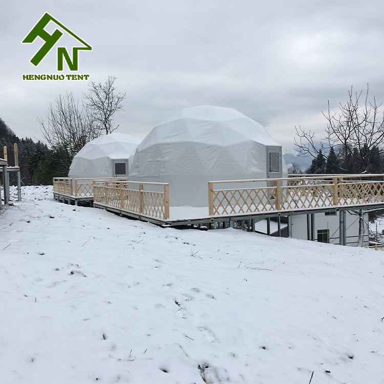 Cold Winter Half Sphere Geodesic Dome Tent With Stove High Snow Load Steel Frame