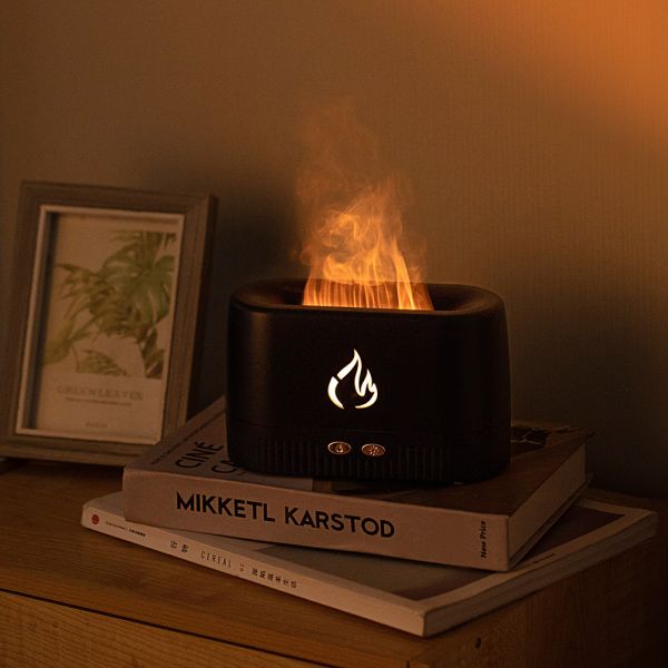 China HOMEFISH 230ML Aromatherapy Ultrasonic Flame Aroma Diffuser With Warm Light factory