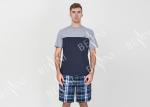 Contrast Color Mens Summer Sleepwear / Mens Short Sleeve Pyjamas Very Soft