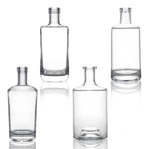 China Super flint glass Customized logo 750ml 700ml popular style rum vodka whisky tequila gin glass bottle with cork factory