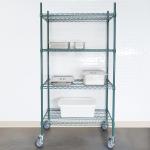 Green Epoxy Metal Commercial Wire Shelving 4 - Tier Mobile Adjustable