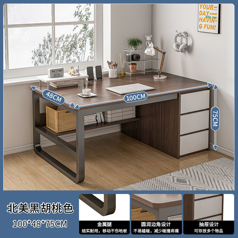Simple Modern Office Furniture Iron Wood Bedroom Workbench Desk for in Home Offic