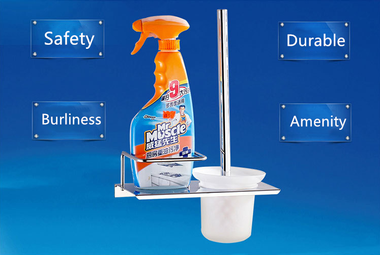 Wall-Mounted stainless steel holder and metal handle toilet brush bathroom rubber toilet brush with hotel