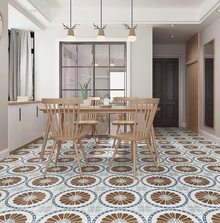 Brown And Blue Scratch-Resistant 200x200mm Floor Tiles For Kitchen And Durable Ceramic Rustic Tile For Bedroom