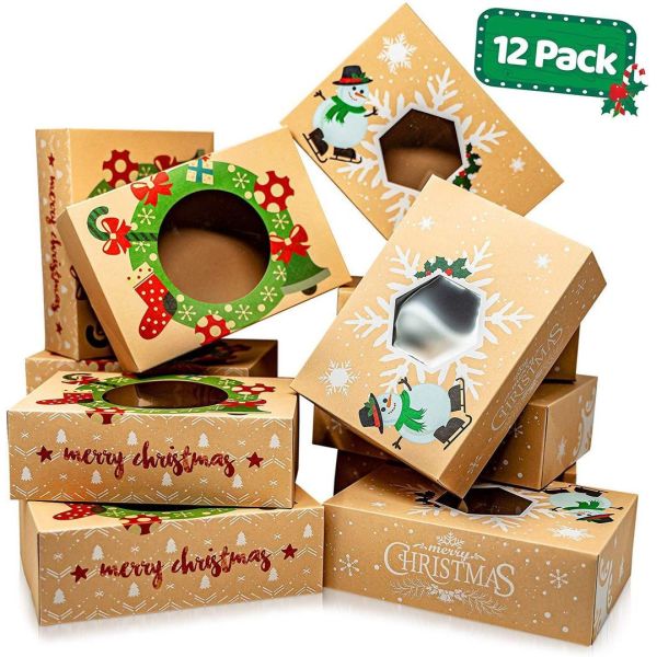 Wholesale Stock Decoration Christmas Festival Gift Box Packaging Package Paper Kraft Fold Packing Boxes for Chocolate Cake Bakery Dessert Food