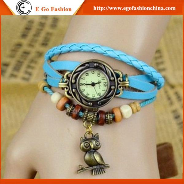 Owl Bird Pendant Watch Vintage Bracelet Watch Genuine Leather Watch Strap Quartz