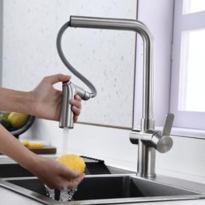 China High Arc Angled Spout Kitchen Bar Faucets CUPC Hose DC6V factory