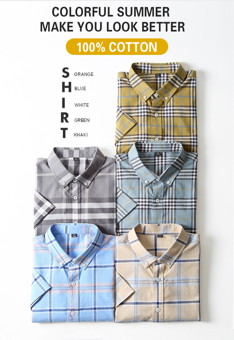 Casual Plaid Shirt 100% Cotton Oxford Cotton Anti-Wrinkle Breathable Thin Man Shirts