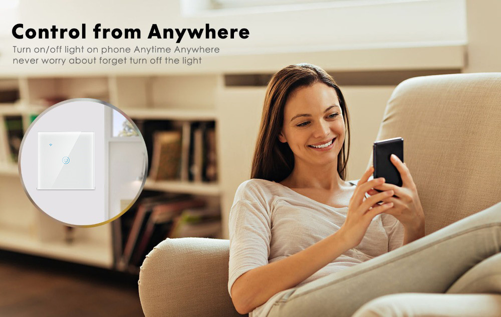 White 10A Wifi Wall Touch Switch 1 Gang Smart Light Switch With Remote Control