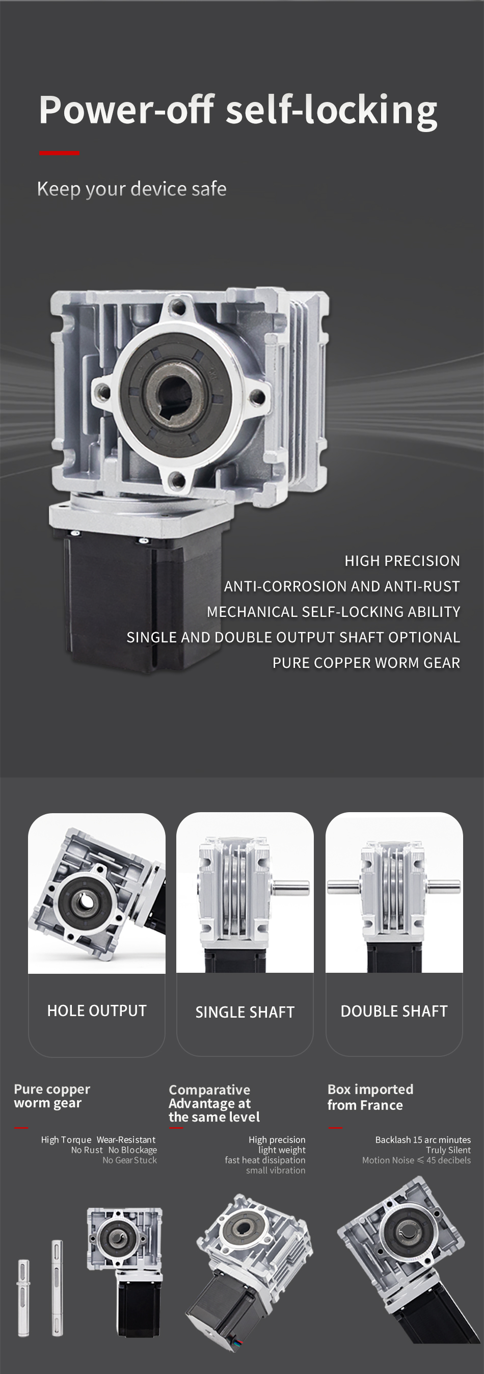 High Torque Single/Double Shaft Worm Gear Stepper Motor With Worm Gear Box Pure Copper