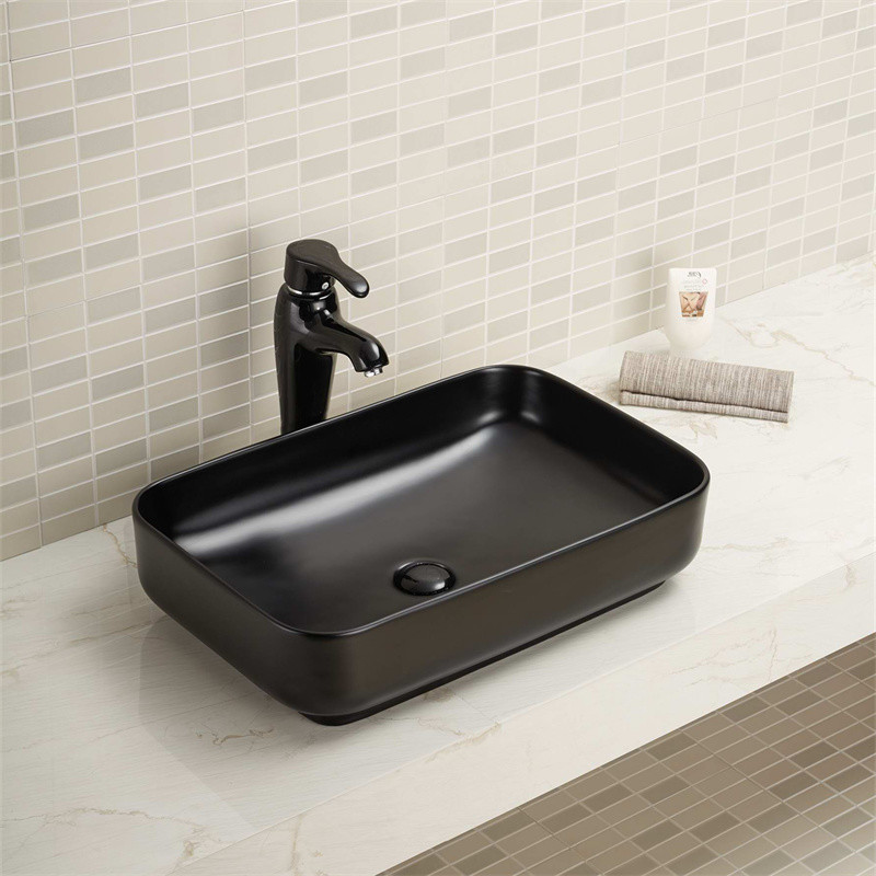 Glaze Black Vessel Bathroom Sink Rectangular Countertop Basin 610X400X145mm