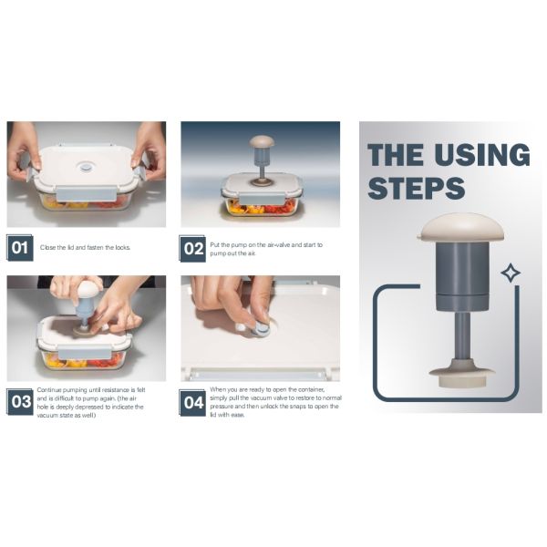 Vacuum Glass Food Containers 370ml to 1050ml with Manual Pump