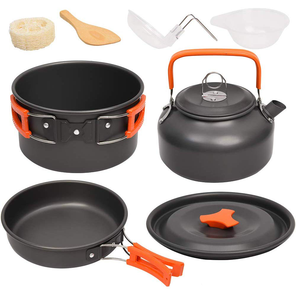 Sustainable 8Pcs Camping Cookware Mess Kit Portable Picnic Pot Pan