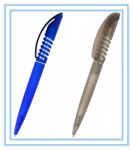 China curved clip pen, spring clip plastic ball pen factory