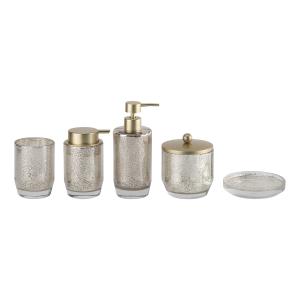 China Glass Bathroom Accessories Round Shape With Mercury Gold Hand Wash Dispenser Soap Dish For Shower factory