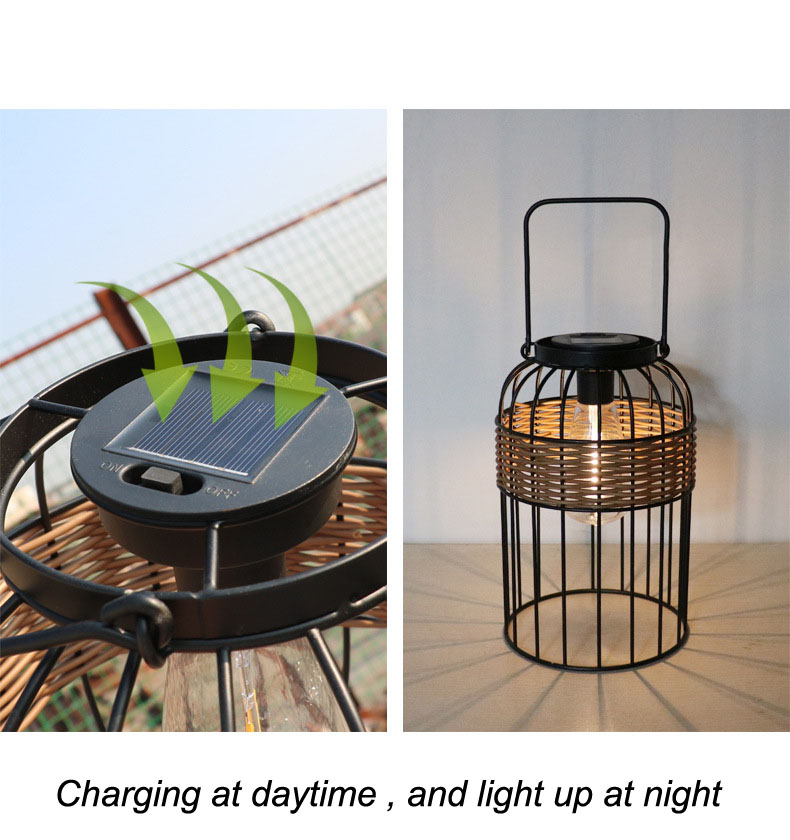 Small Portable Rattan Woven Solar Lights For Balcony Table Atmosphere