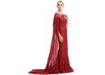 Big Red Embroidery Lace Arabic Maxi Wedding Bridesmaid Dresses Floor Length