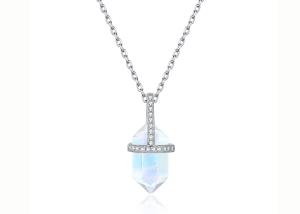 China Hexagonal Natural Moonstone Necklace , 14k Gold Cable Chain Necklace 14inch Length factory