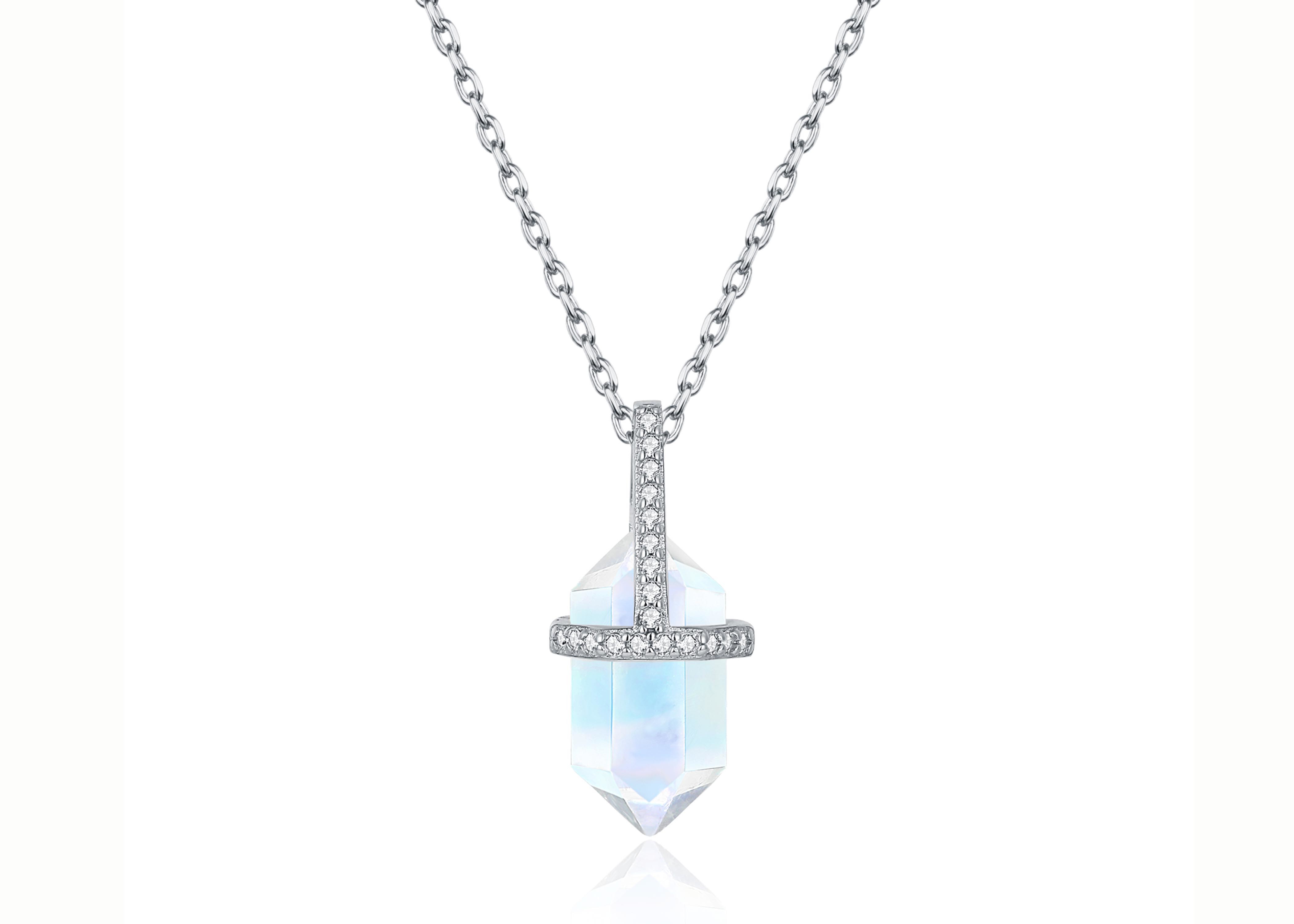 Hexagonal Natural Moonstone Necklace , 14k Gold Cable Chain Necklace 14inch Length
