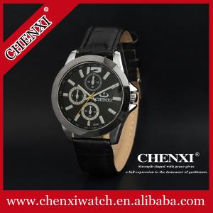 China 2015 Leather 009A6D Black White Classic Style for Business Man Japan Movt Quartz Watch Stainless Steel Watches Men factory