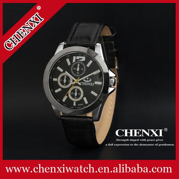 2015 Leather 009A6D Black White Classic Style for Business Man Japan Movt Quartz