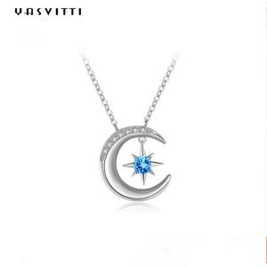 China 0.69ft 2g Moon Star Pendant Necklace Trendy Topaz Solid Silver Heart Necklace factory