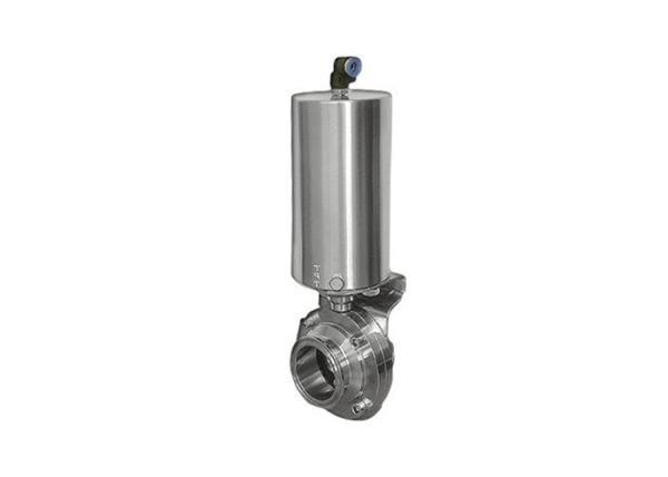 Pneumatic Actuated Sanitary Ss Butterfly Valve , Butt - Weld Air Actuated
