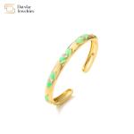 Enamel Evil Eye 18k Gold Bangle Diamond Zircon Adjustable Open Bracelets Jewelry