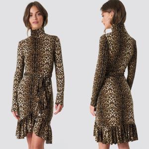China Autumn Fashion Women Long Sleeve And High Neck Leo Polo Dress Brown factory