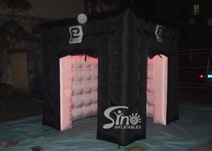 8x8 ft black cube colorful LED inflatable photo booth with custom logo printed