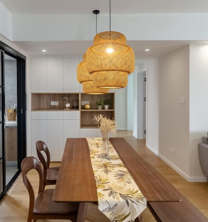 3500K Round Bamboo Weaving LED Pendant Light , Round Rattan Light OEM ODM