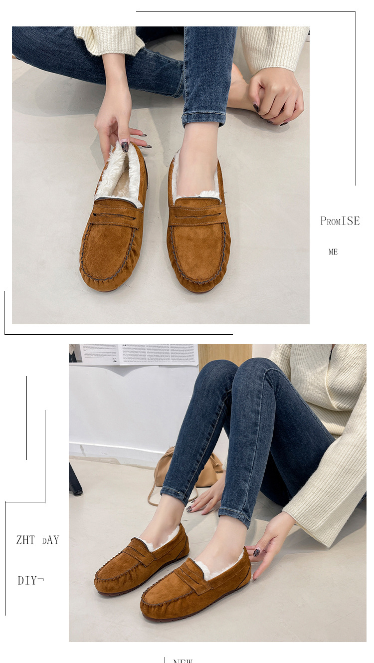 Warm Low Heel Round Toe Velvet Cotton Plush One Step Shoes for Commuter