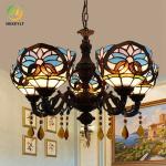 Vintage Stained 5 Heads Glass Chandeliers Love Heart Baroque Bar Cafe Restaurant