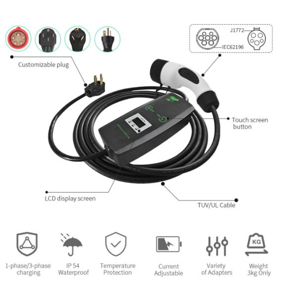 Fast Charging Portable Ev Charging Cable Type 2 Portable Charger 16a 32a With CEE Plug