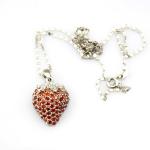 925 Sterling Silver Created Garnet Strawberry Pendant Necklace (P31)