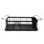 Multifunctional Bamboo Steel Dish Drainer Basket , Kitchen Plate Rack