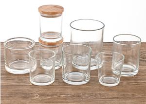 China Clear Glass Cylinder Candle Jar Vessel with Shiny Gold Metal Lid Iron for Candle Making factory