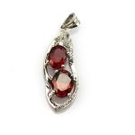 925 Silver Jewelry Red Cubic Zirconia Two Gemtone Pendant (PSJ0379)